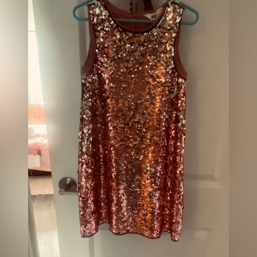 Girls pink sequin dress and matching sweater size 8-9Y